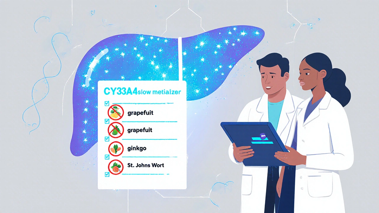 Genetic profile display showing forbidden substances and enzyme variants for personalized cancer safety.