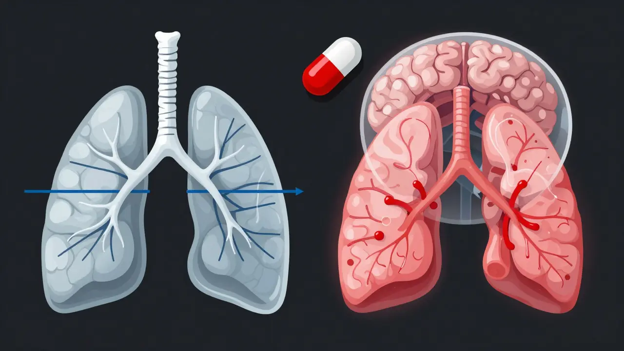 Respiratory system comparison highlighting opioid-induced breathing suppression.