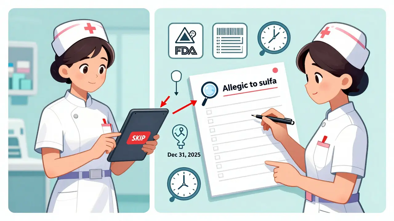 Split-screen comparison of bypassing vs. documenting a medication alert.