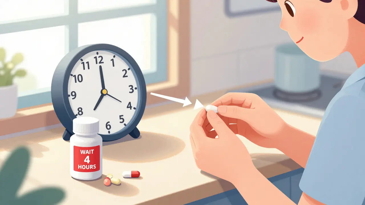 Timing gap between thyroid medication and calcium supplements.